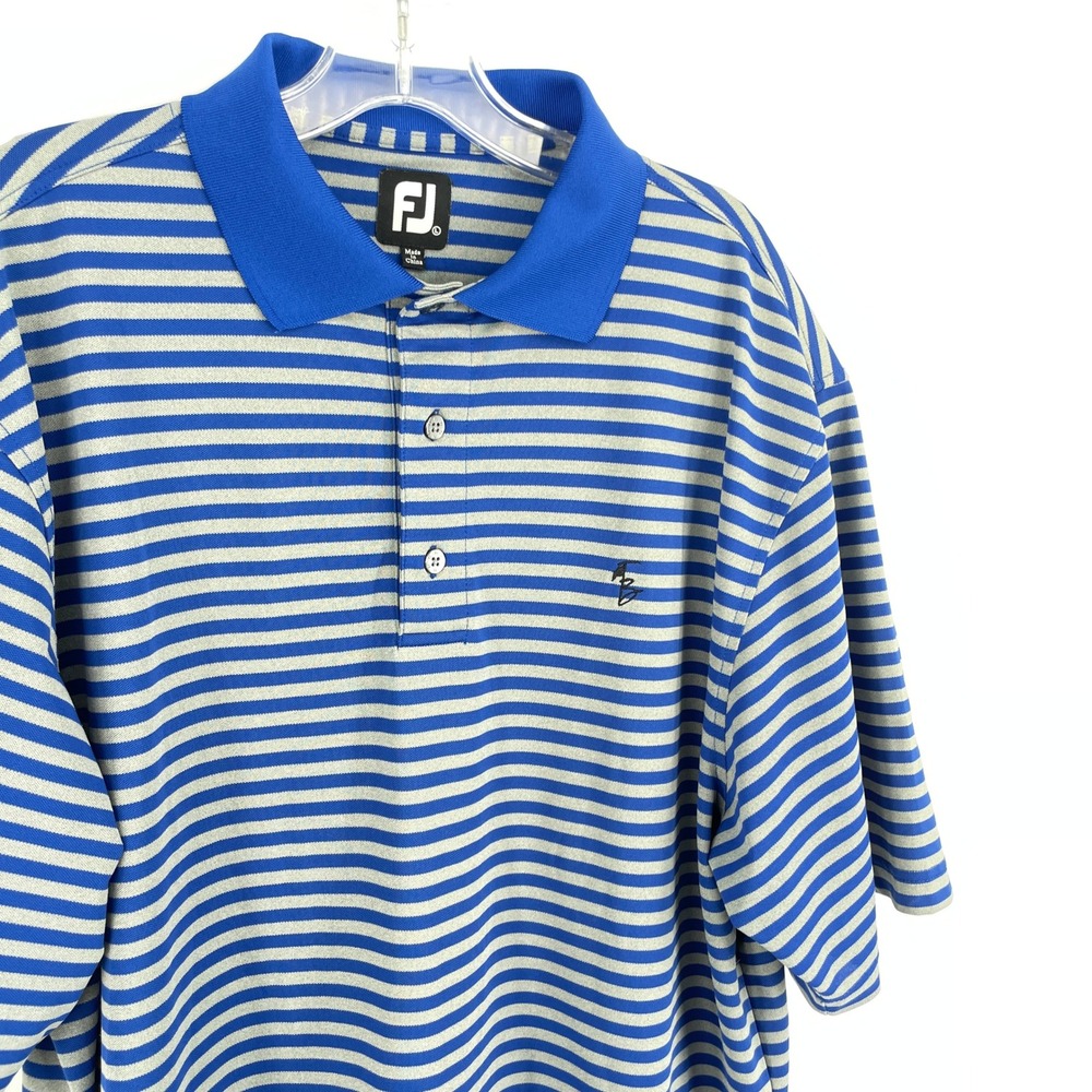 FootJoy Mens Large Blue Gray Striped Short Sleeve Golf Polo Shirt‎ Performance L